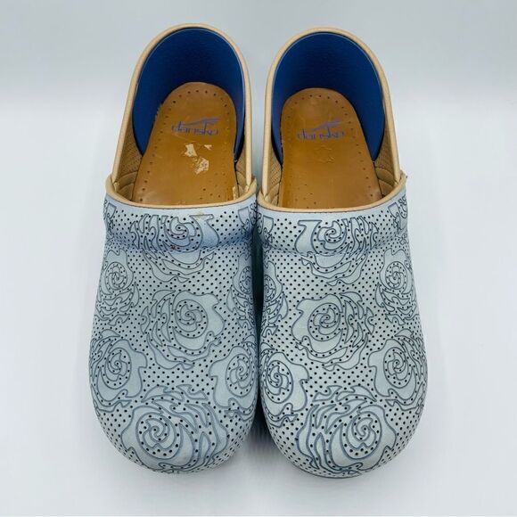 Dansko Suede Perforated Floral Clogs - Picture 1 of 6